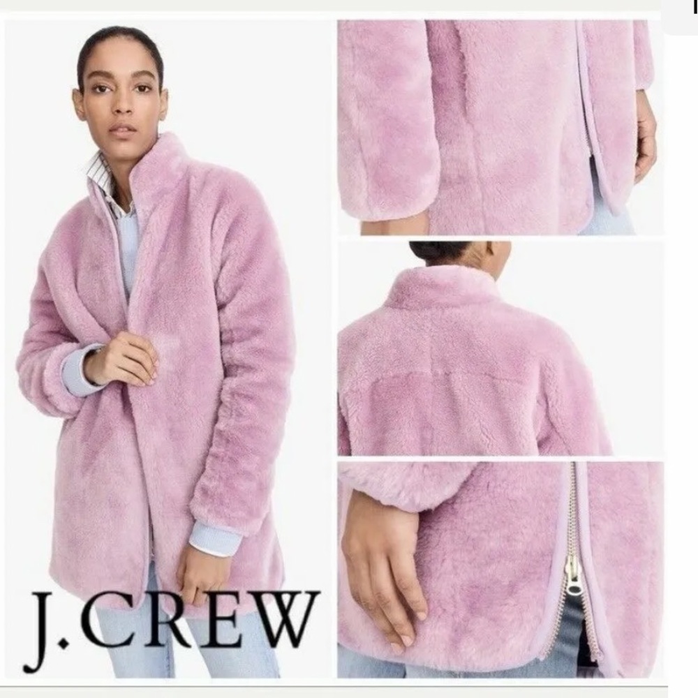 J.crew woman’s zip up teddy coat fleece soft smoky wisteria jacket